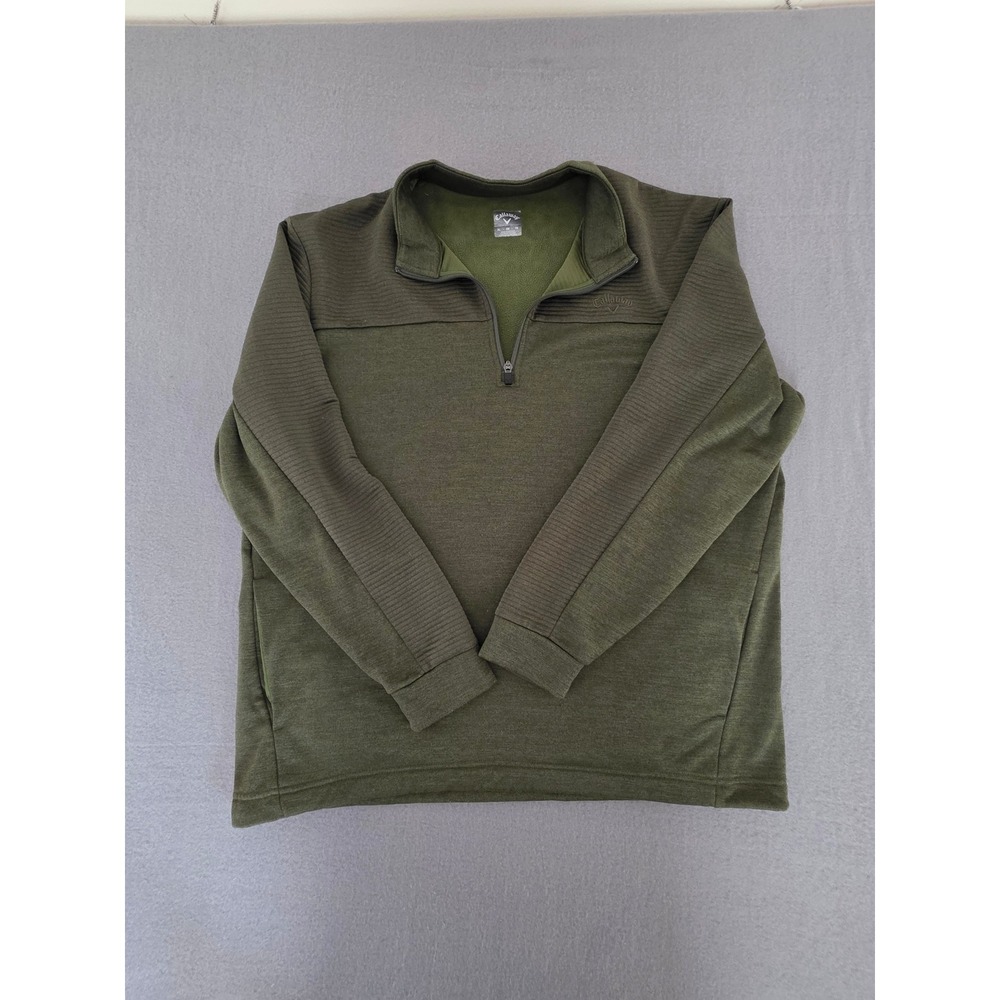 Callaway Mens XL Quarter Zip Pullover Olive Green Heather Fleece Golf Sweater